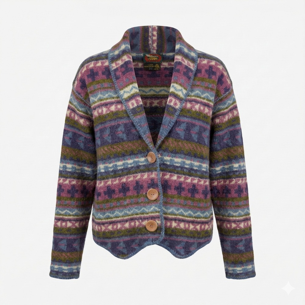 Vintage 80s ALPS 100% Wool‎ Cardigan Sweater Womens S Southwestern Aztec Boho